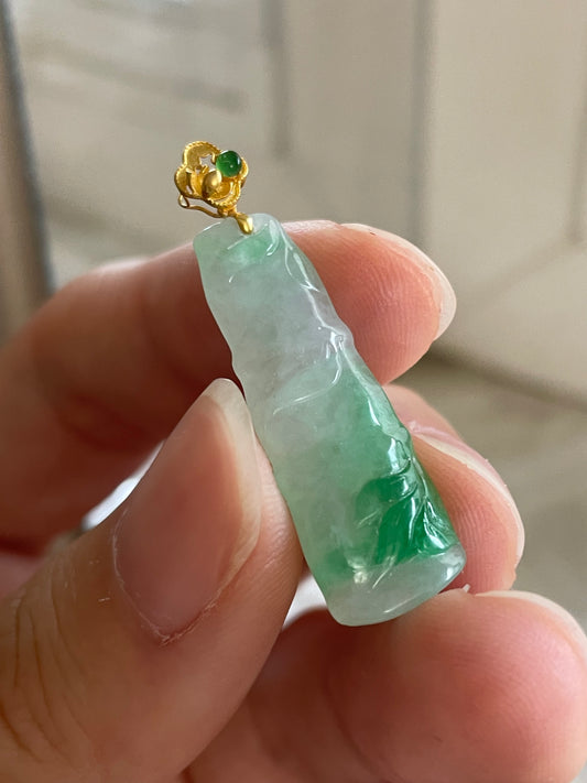 阳绿竹节吊坠18k金镶