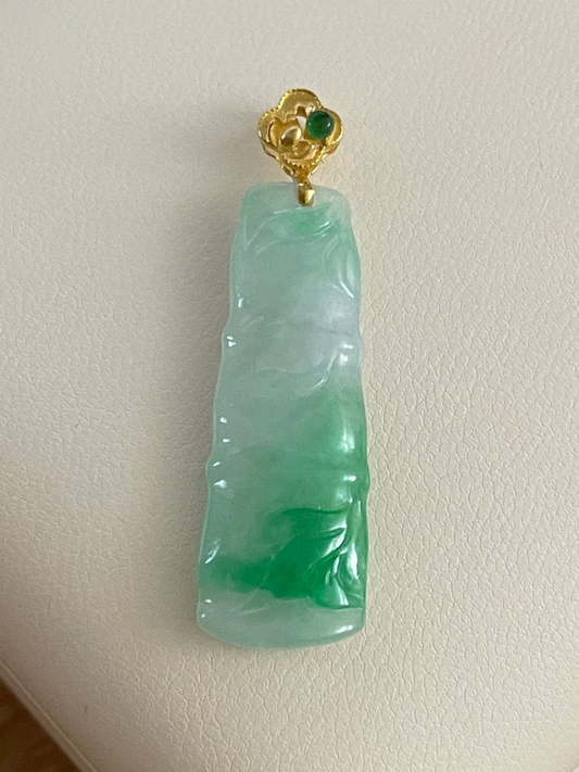 阳绿竹节吊坠18k金镶