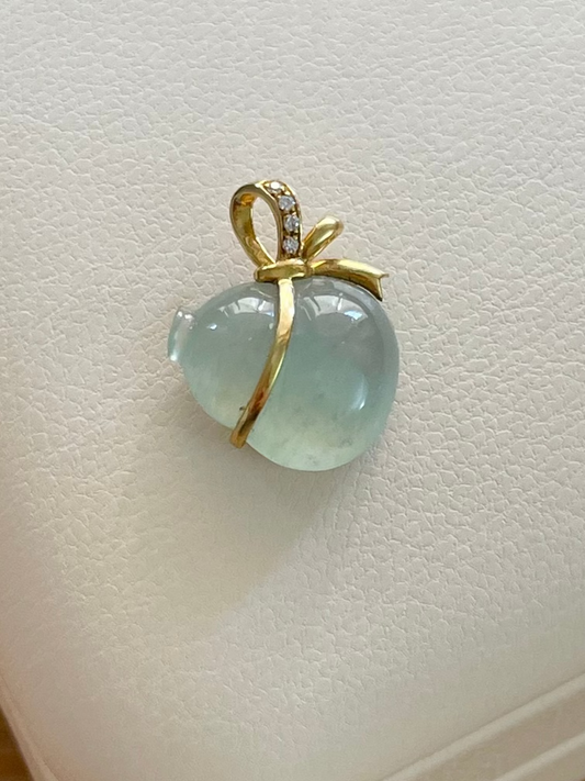 金冰晴绿翡翠葫芦吊坠18K