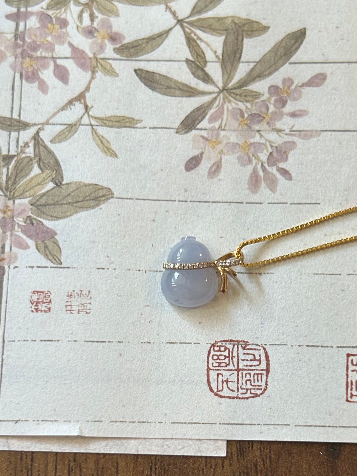 满紫翡翠葫芦吊坠18K金