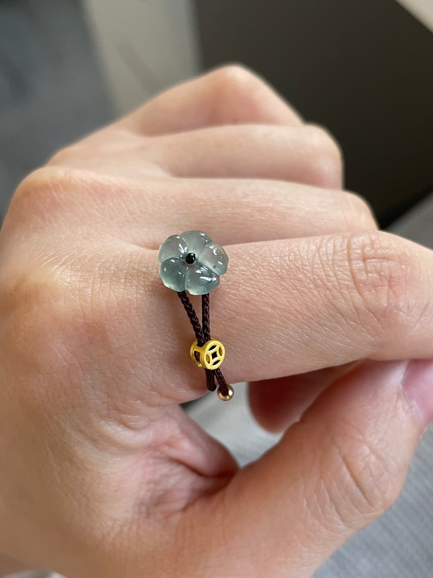 翡翠小花棕绳-戒指