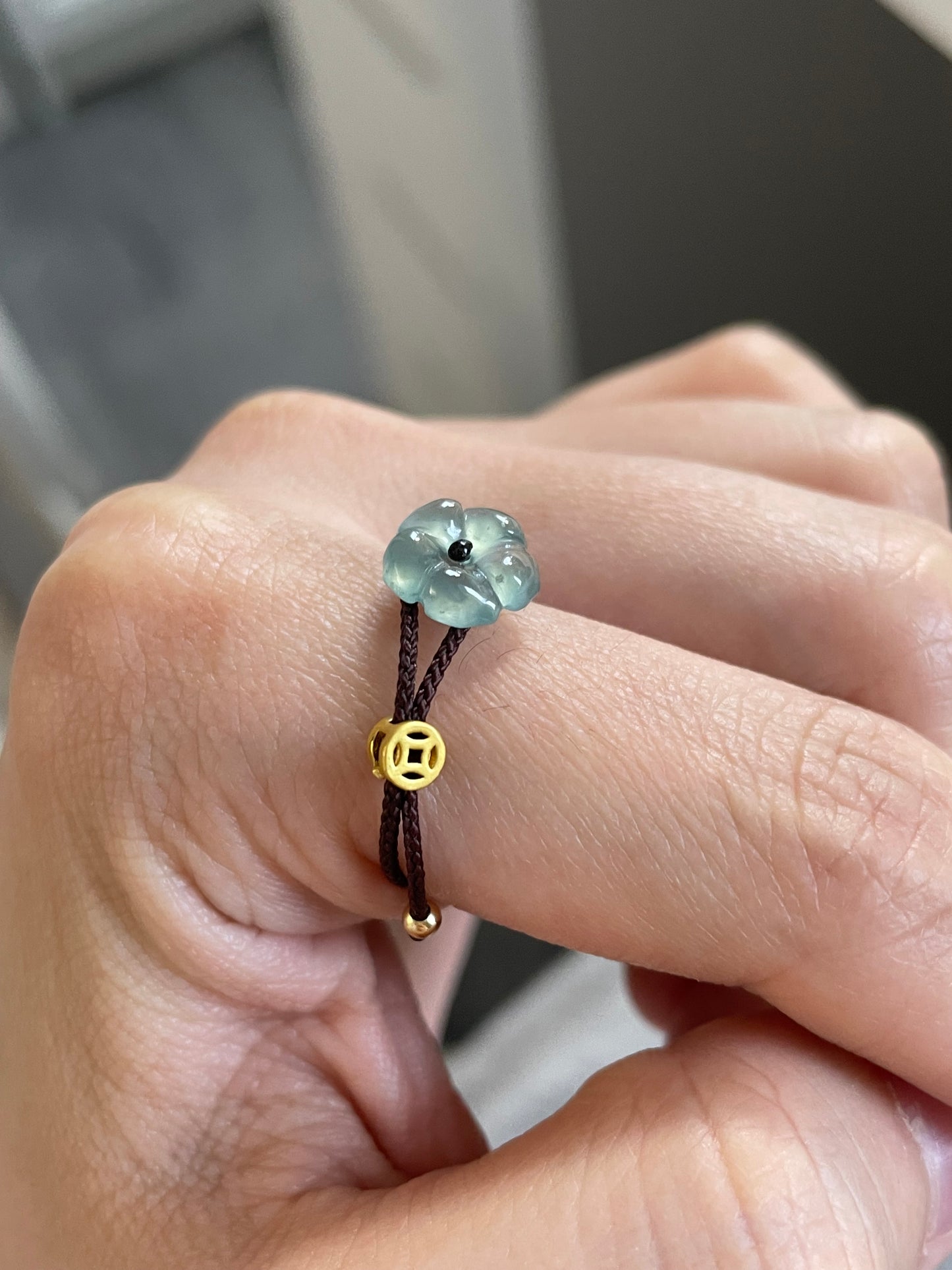 翡翠小花棕绳-戒指