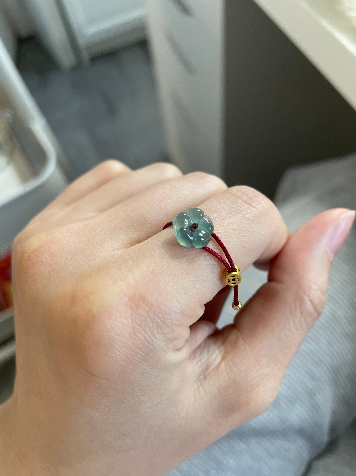 翡翠小花红绳-戒指