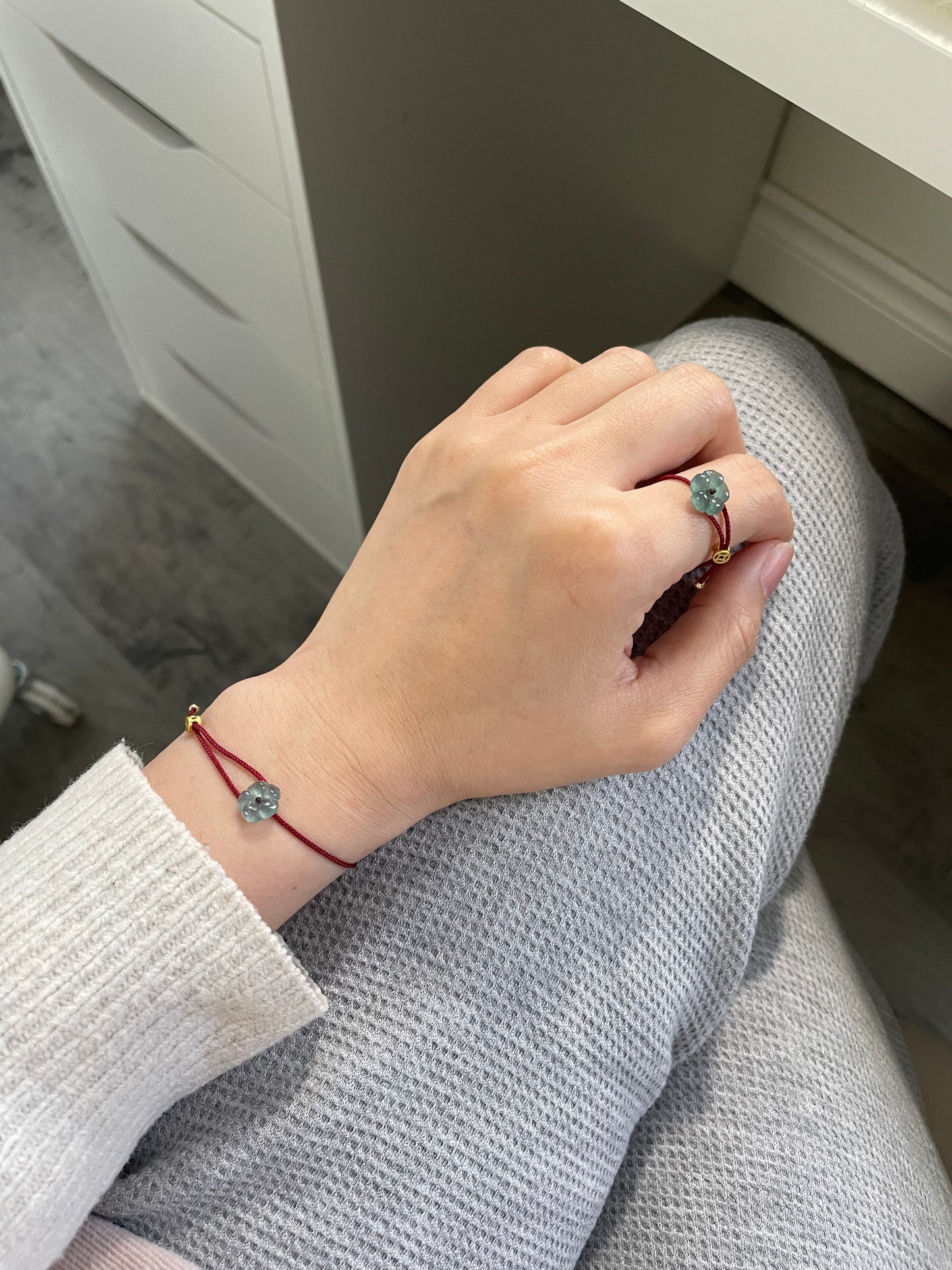 翡翠小花红绳-手绳