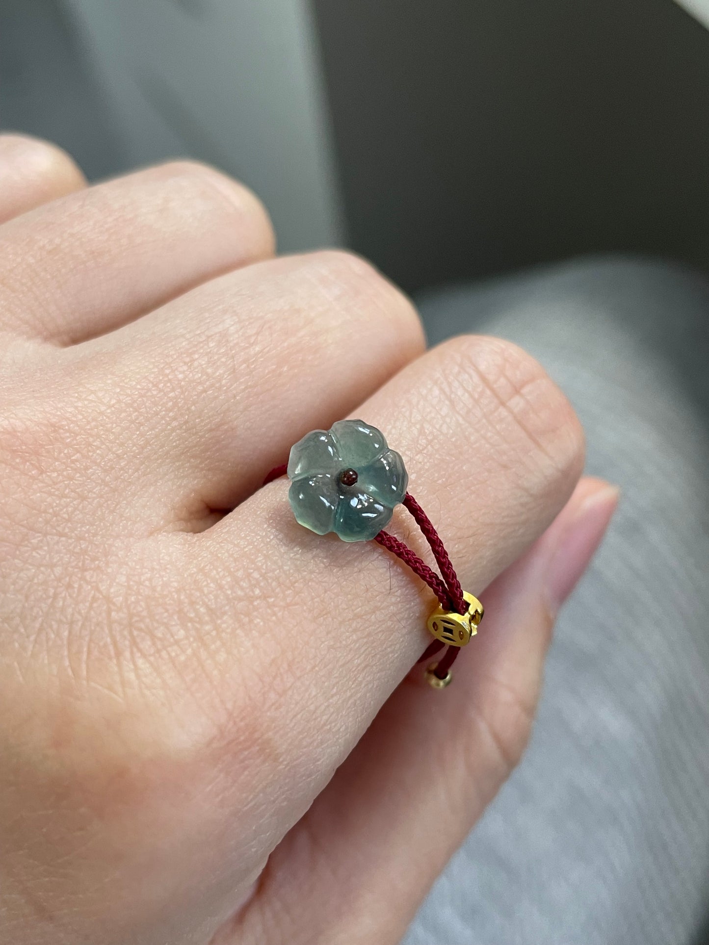 翡翠小花红绳-戒指
