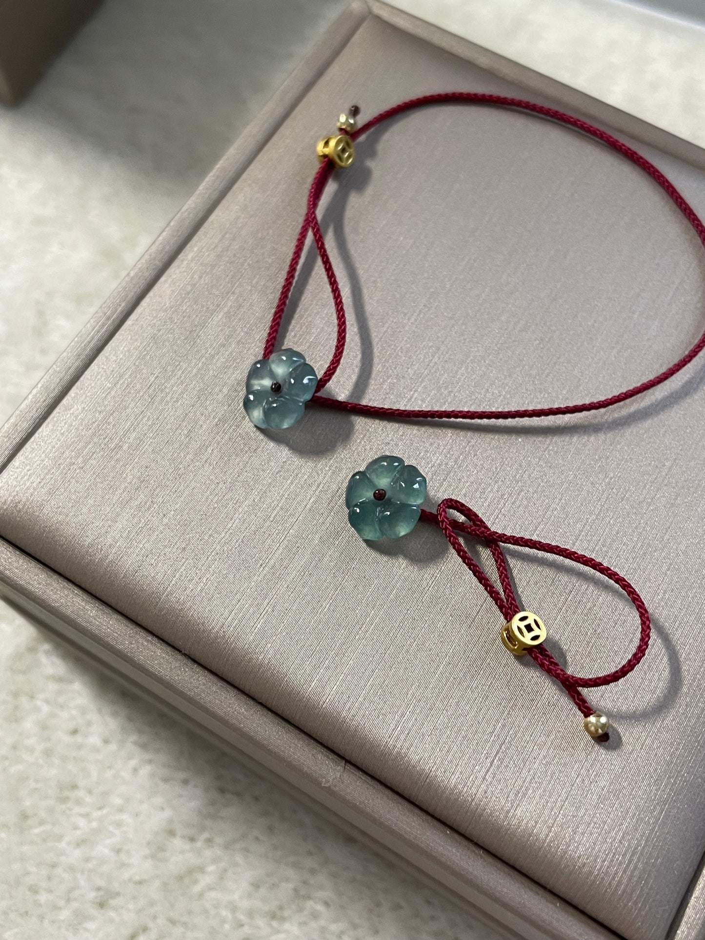 翡翠小花棕绳-戒指