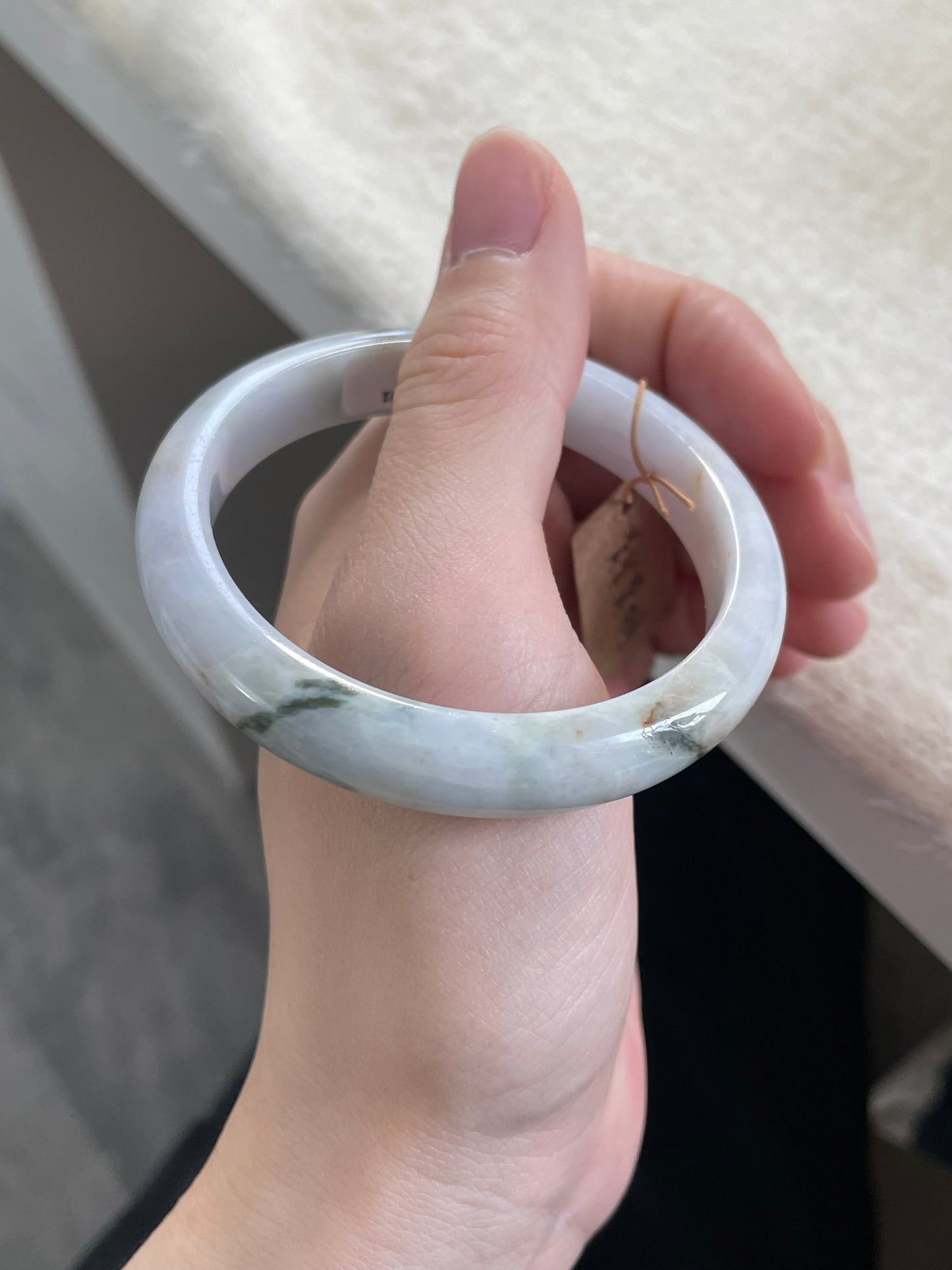 绿色山水翡翠手镯 圈口 53.8