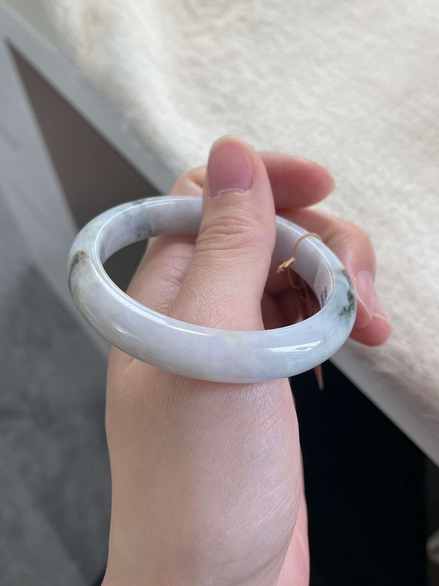 绿色山水翡翠手镯 圈口 53.8