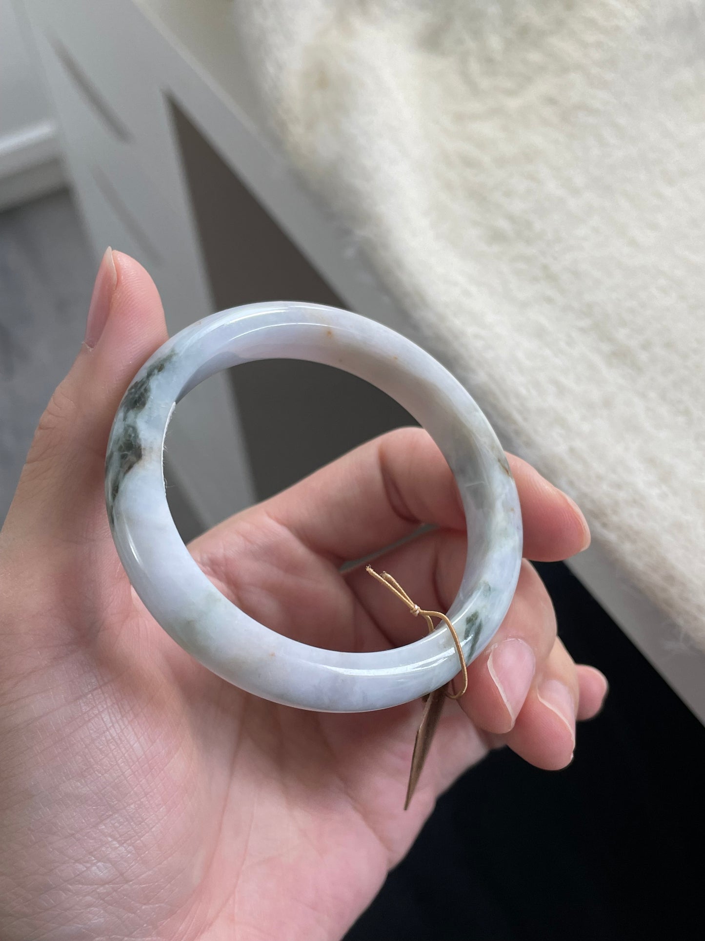 绿色山水翡翠手镯 圈口 53.8