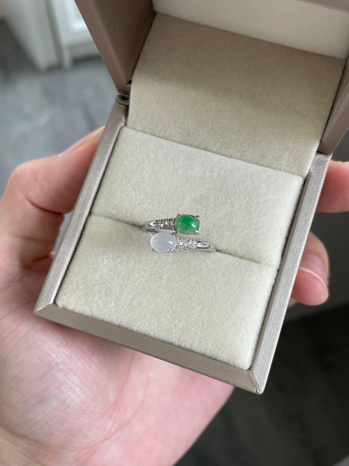 绿蛋白冰双翡翠戒指