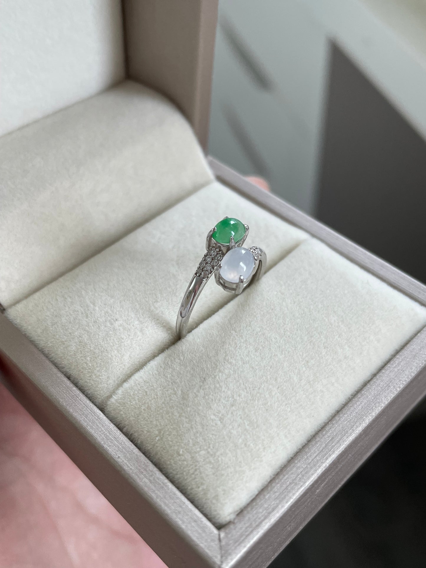 绿蛋白冰双翡翠戒指