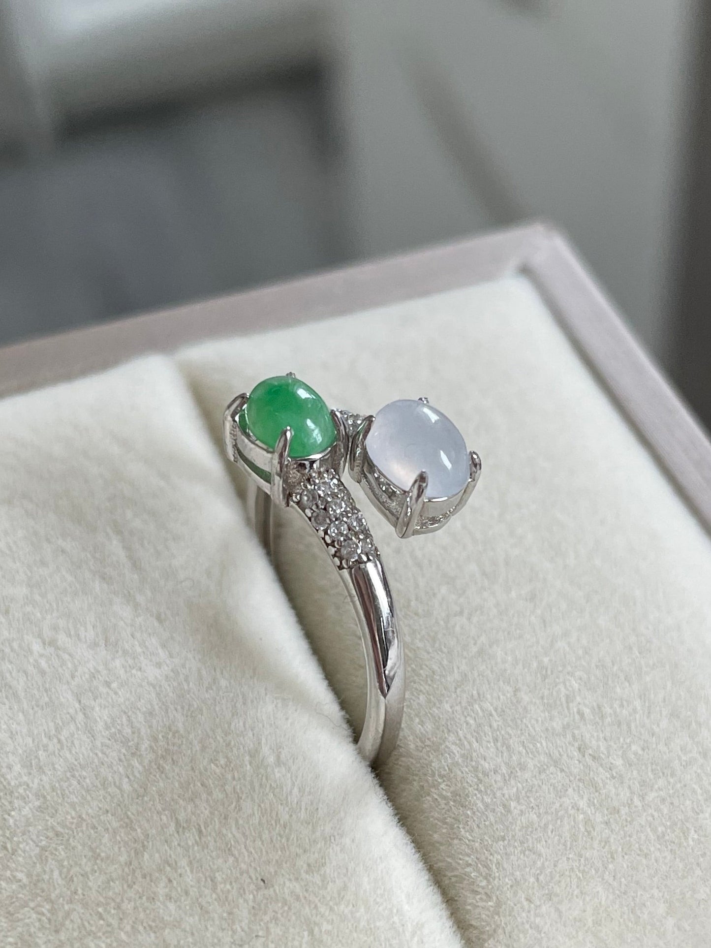 绿蛋白冰双翡翠戒指