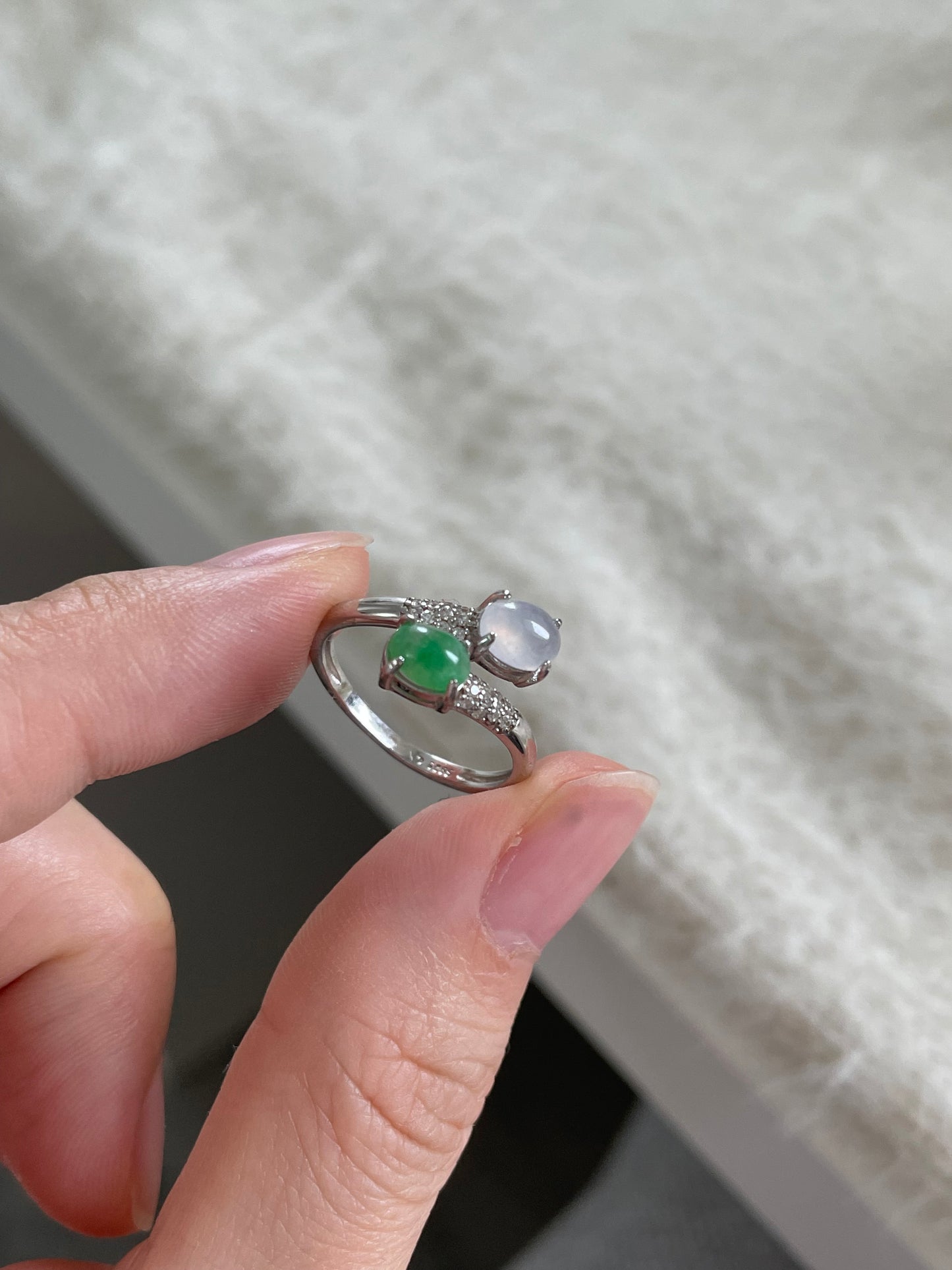 绿蛋白冰双翡翠戒指