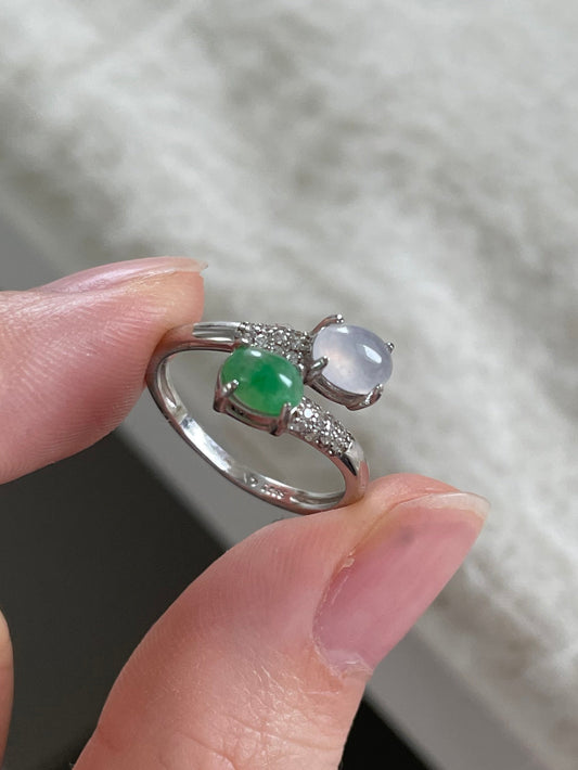 绿蛋白冰双翡翠戒指