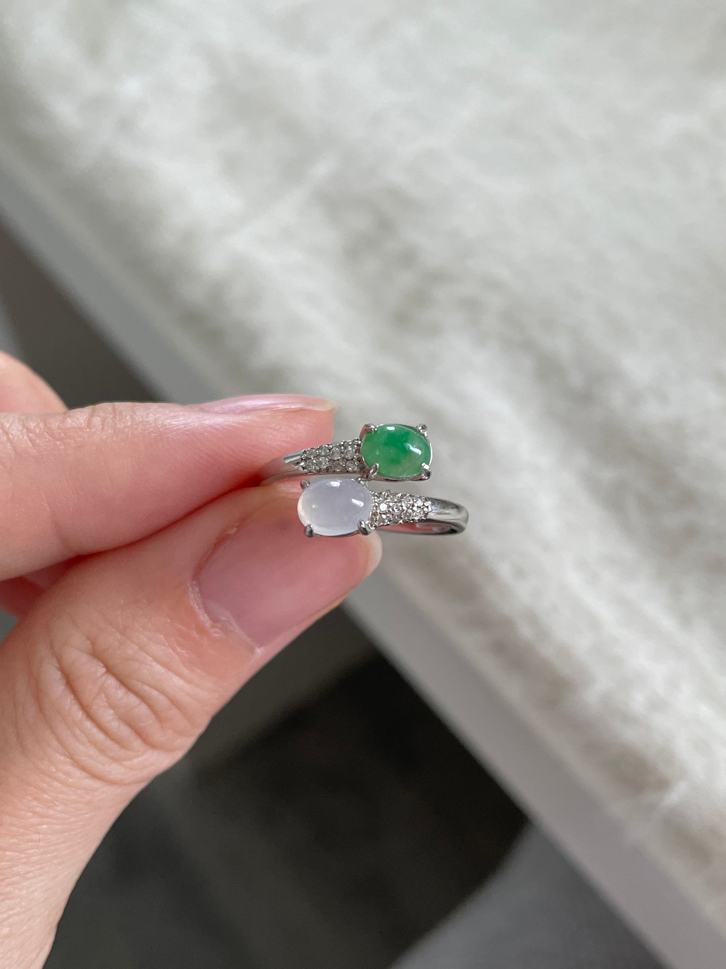 绿蛋白冰双翡翠戒指