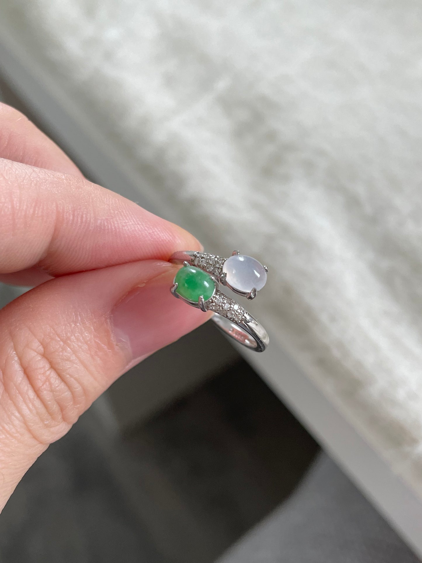 绿蛋白冰双翡翠戒指