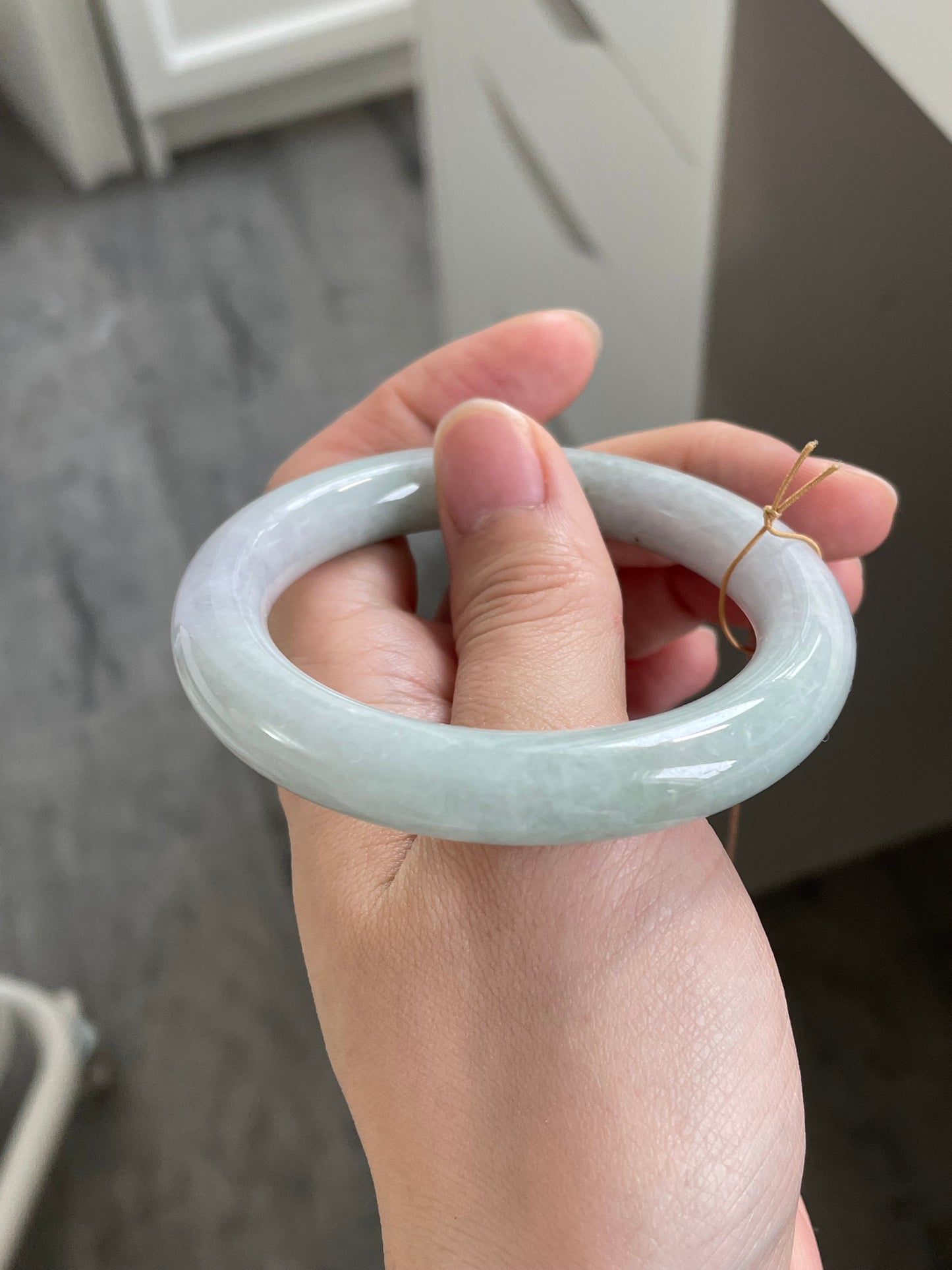 胖圆条多彩翡翠手镯 圈口 54.7