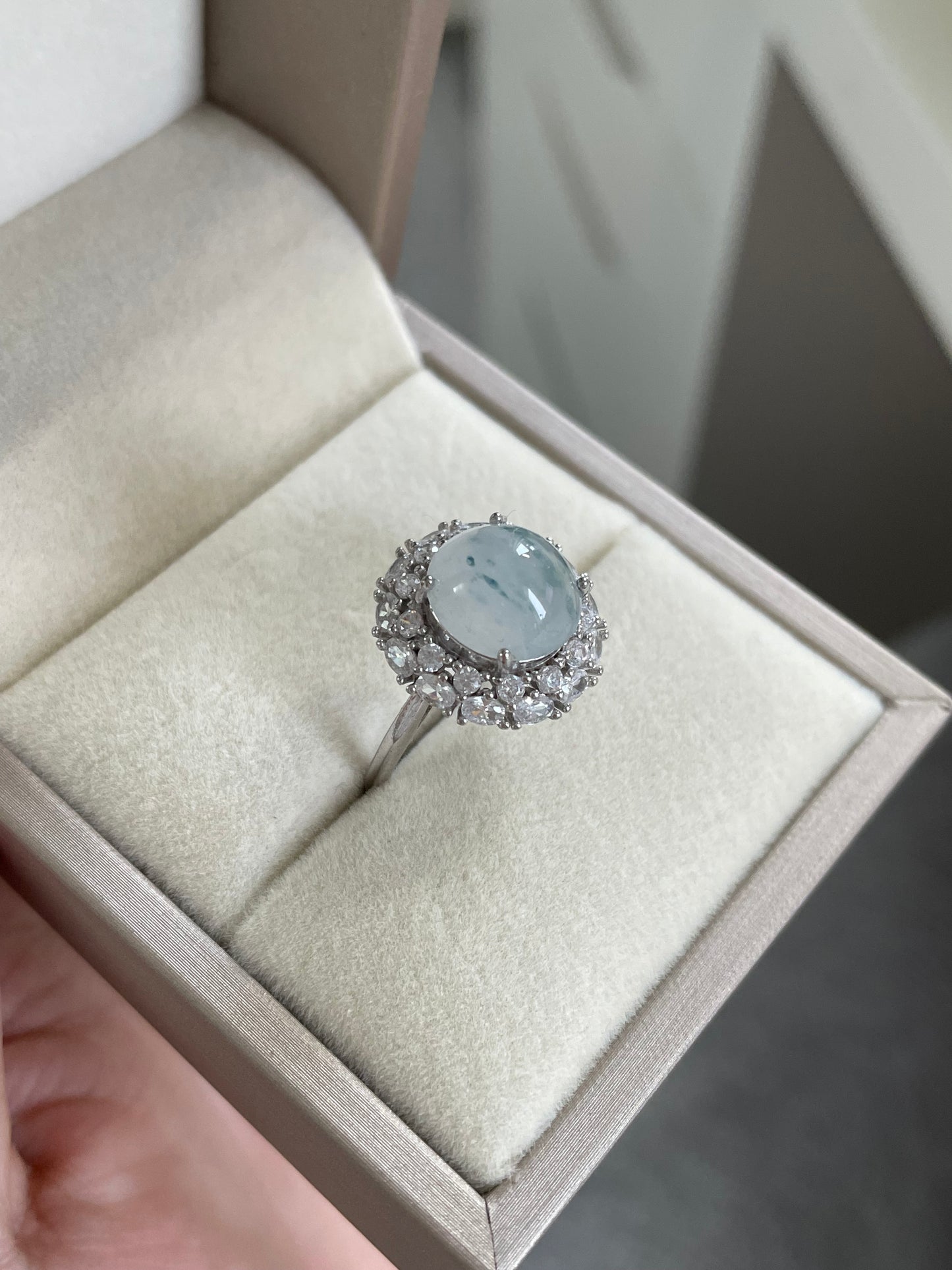 蓝飘花翡翠戒指