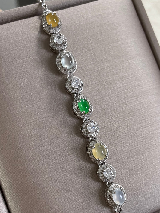 多宝翡翠蛋面手链｜阳绿·白冰·黄翡多彩组合