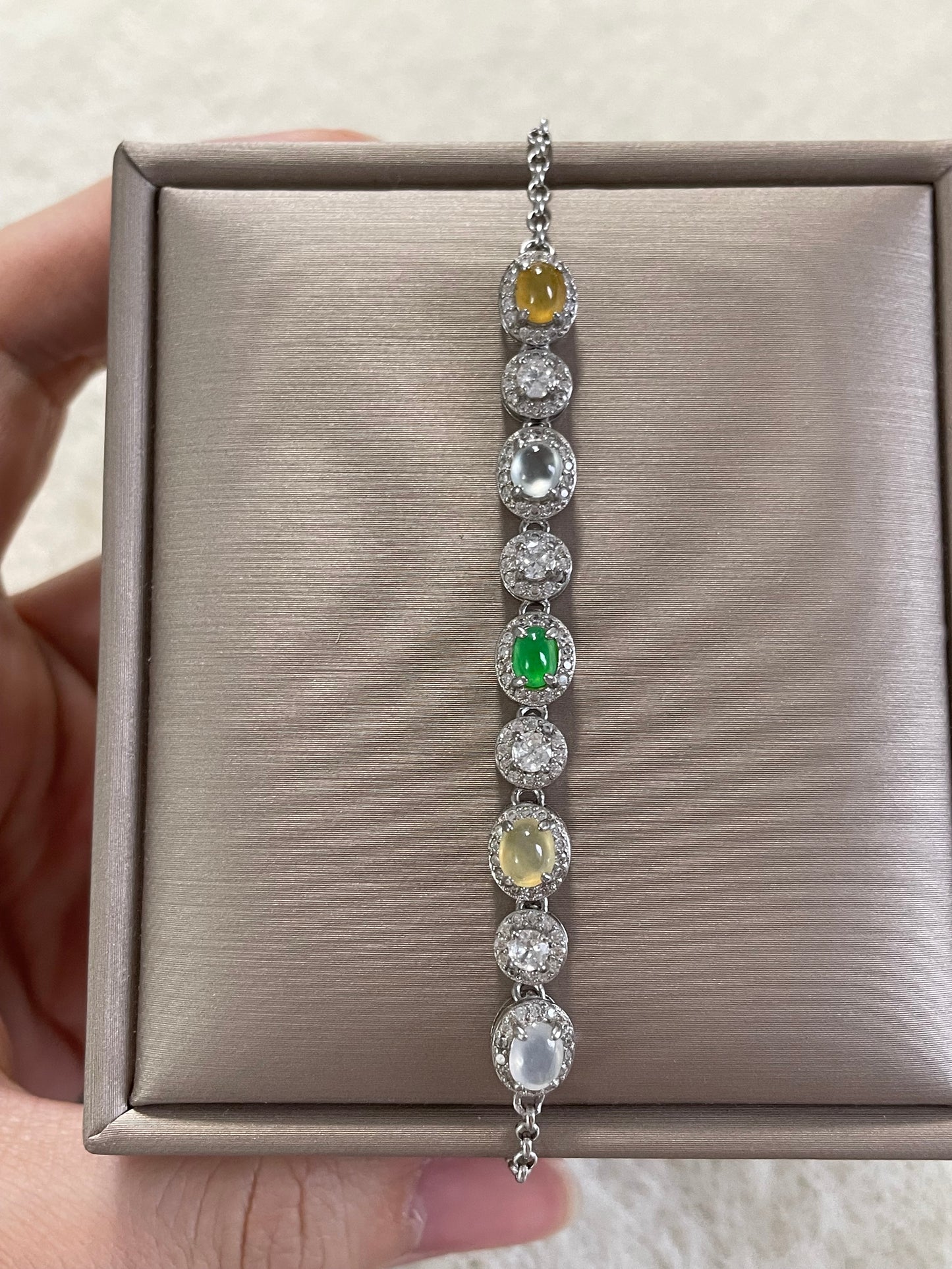 多宝翡翠蛋面手链｜阳绿·白冰·黄翡多彩组合