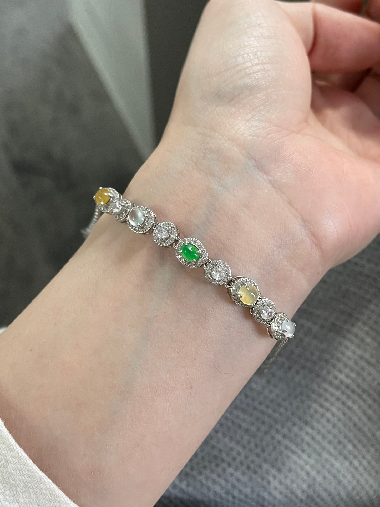 多宝翡翠蛋面手链｜阳绿·白冰·黄翡多彩组合