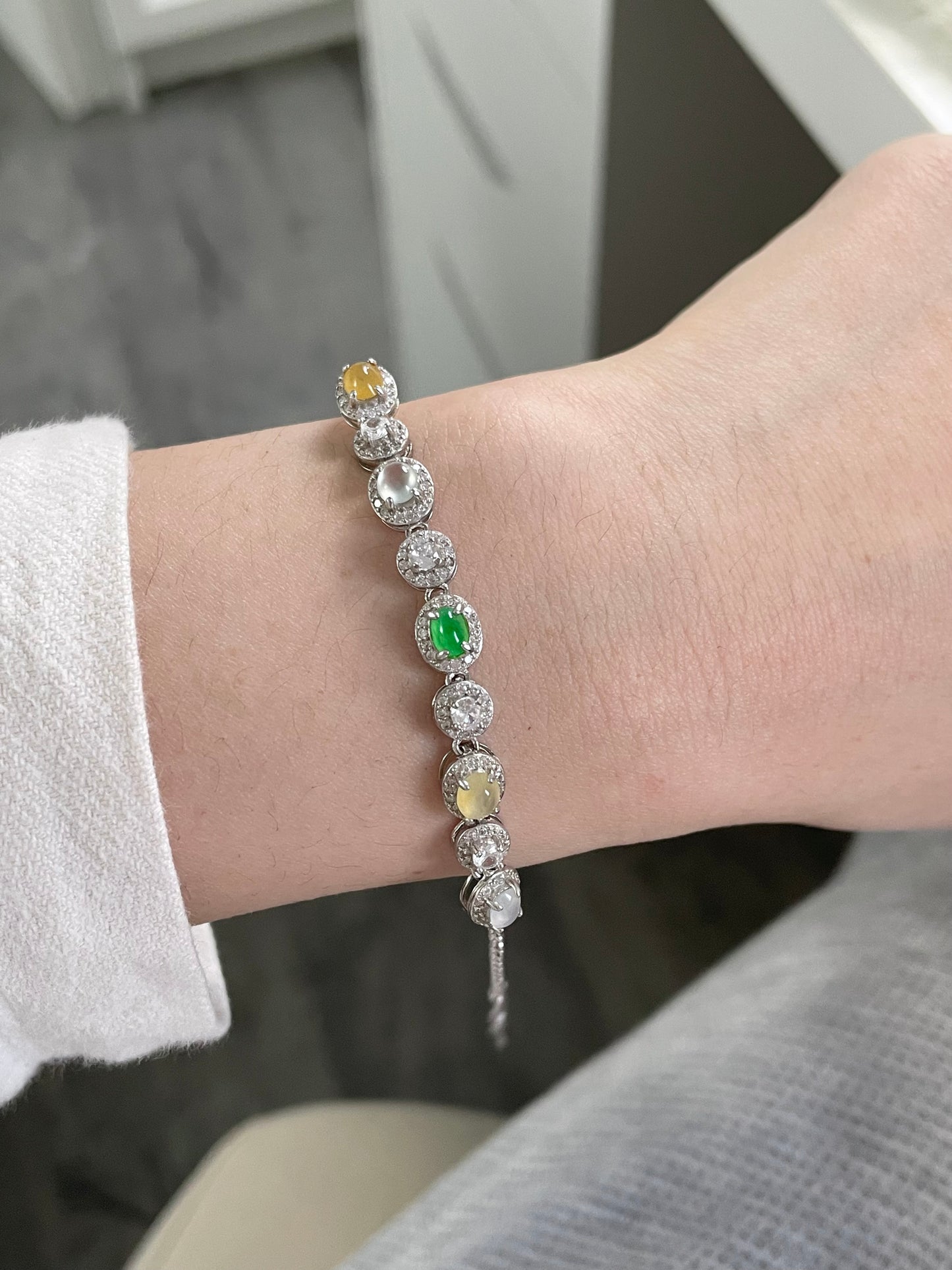 多宝翡翠蛋面手链｜阳绿·白冰·黄翡多彩组合