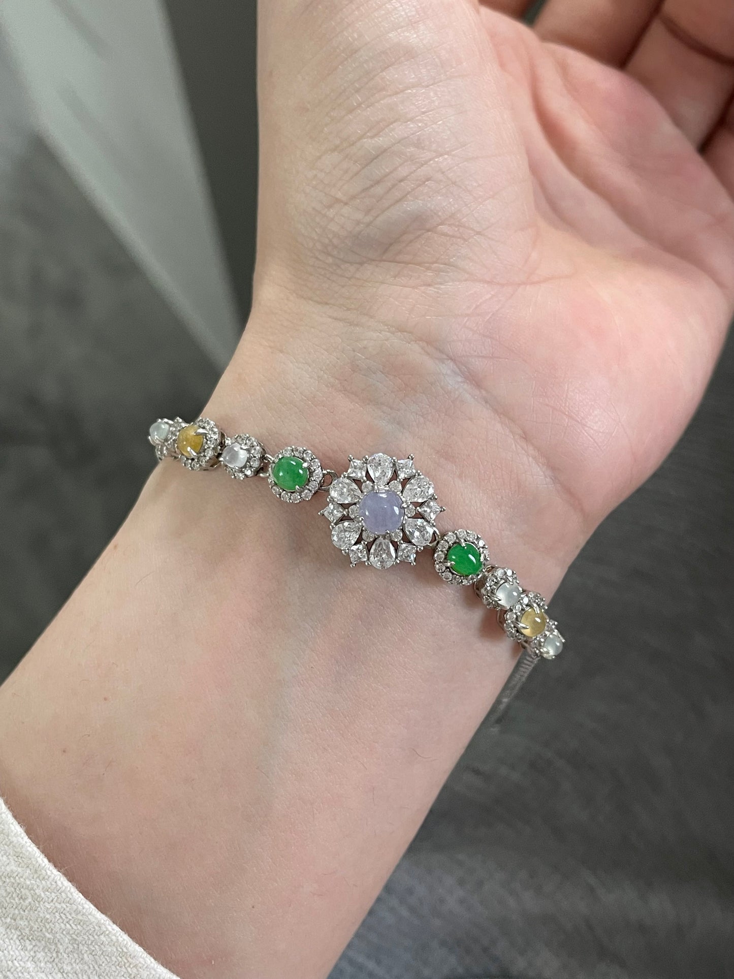 多宝翡翠手链｜紫罗兰·阳绿·白冰·黄翡多彩