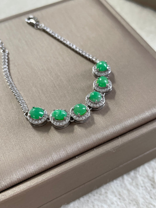 果阳绿翡翠蛋面手链