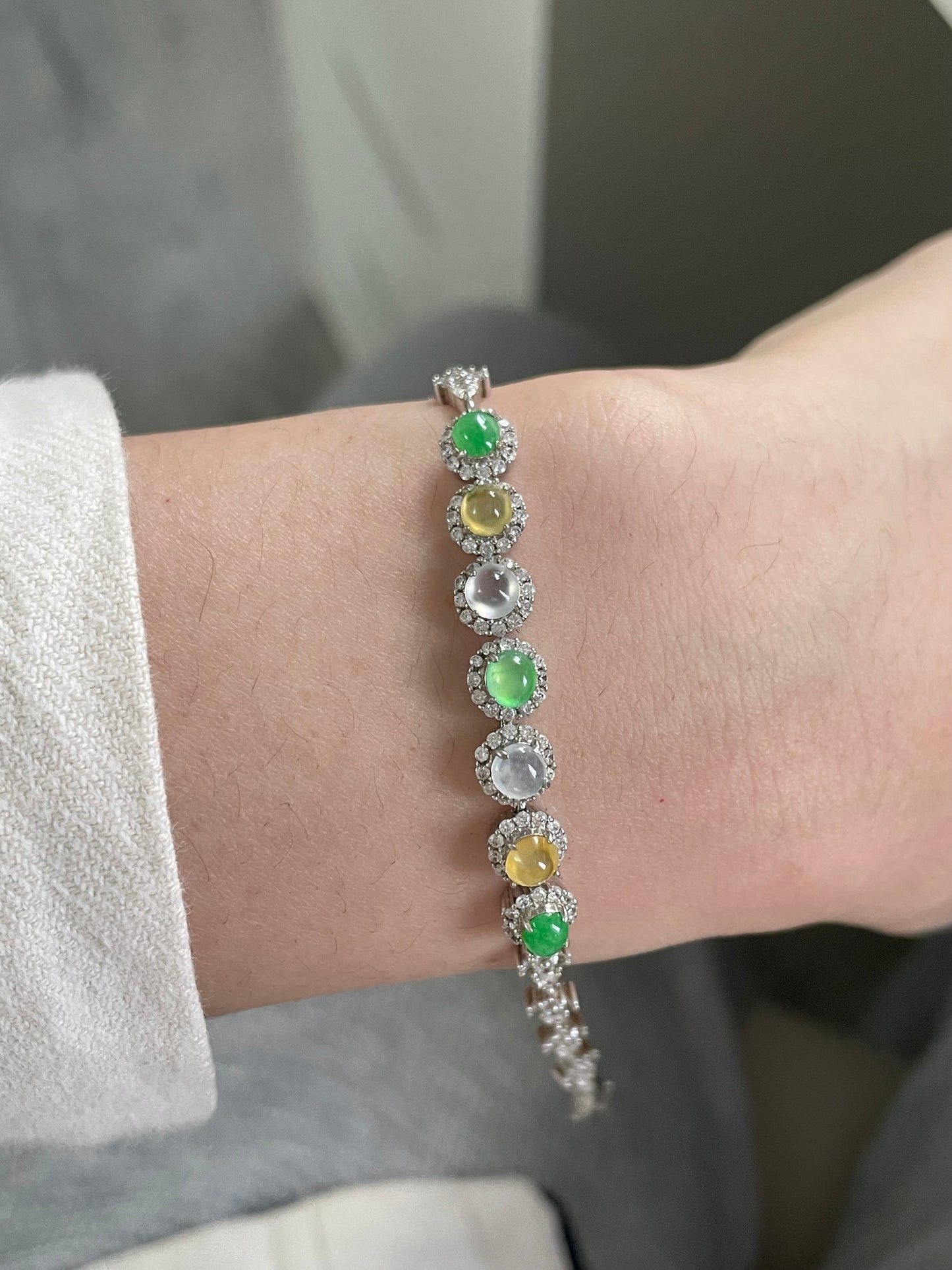 多宝翡翠手链｜阳绿·白冰·黄翡多彩