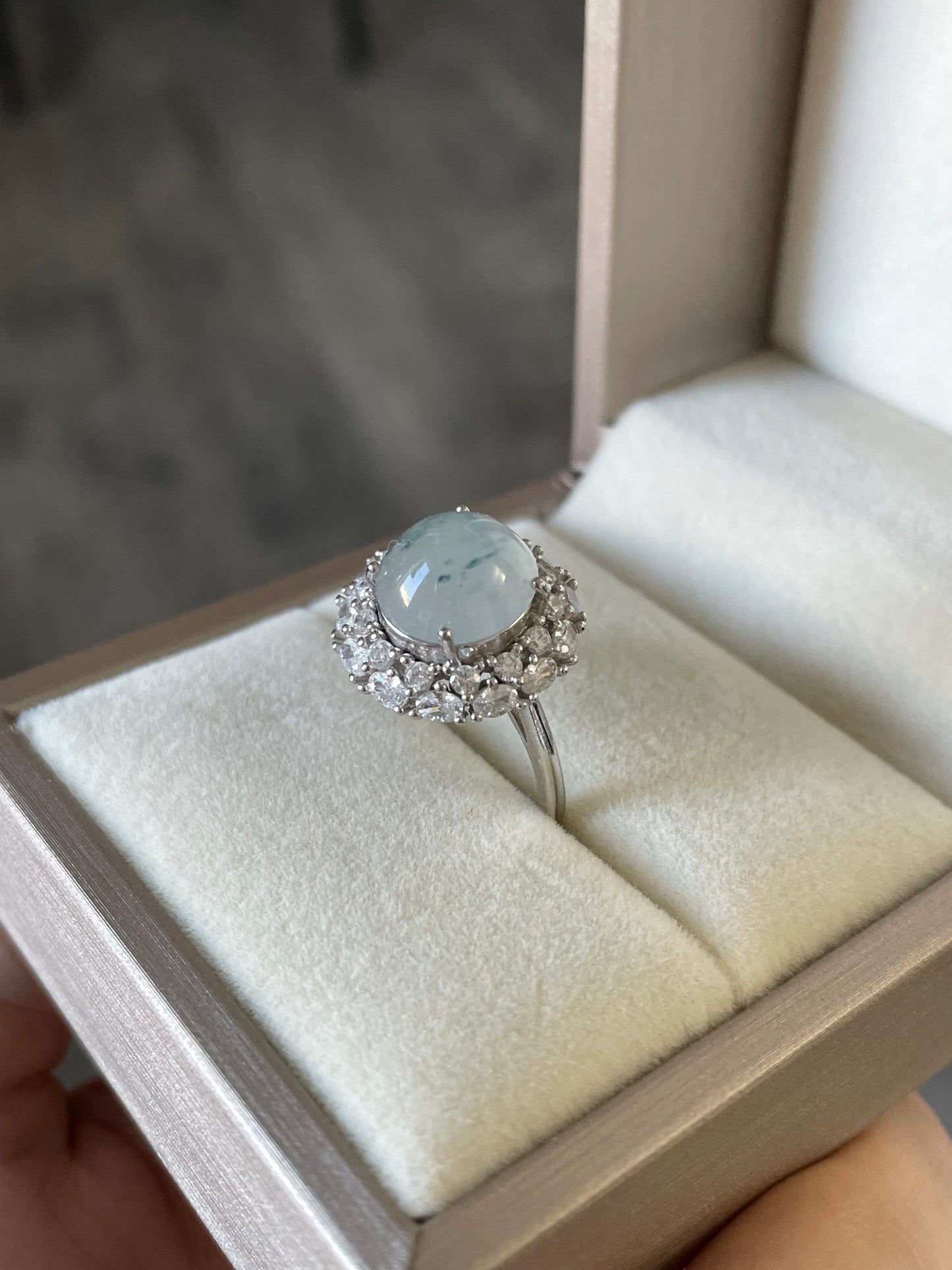 蓝飘花翡翠戒指