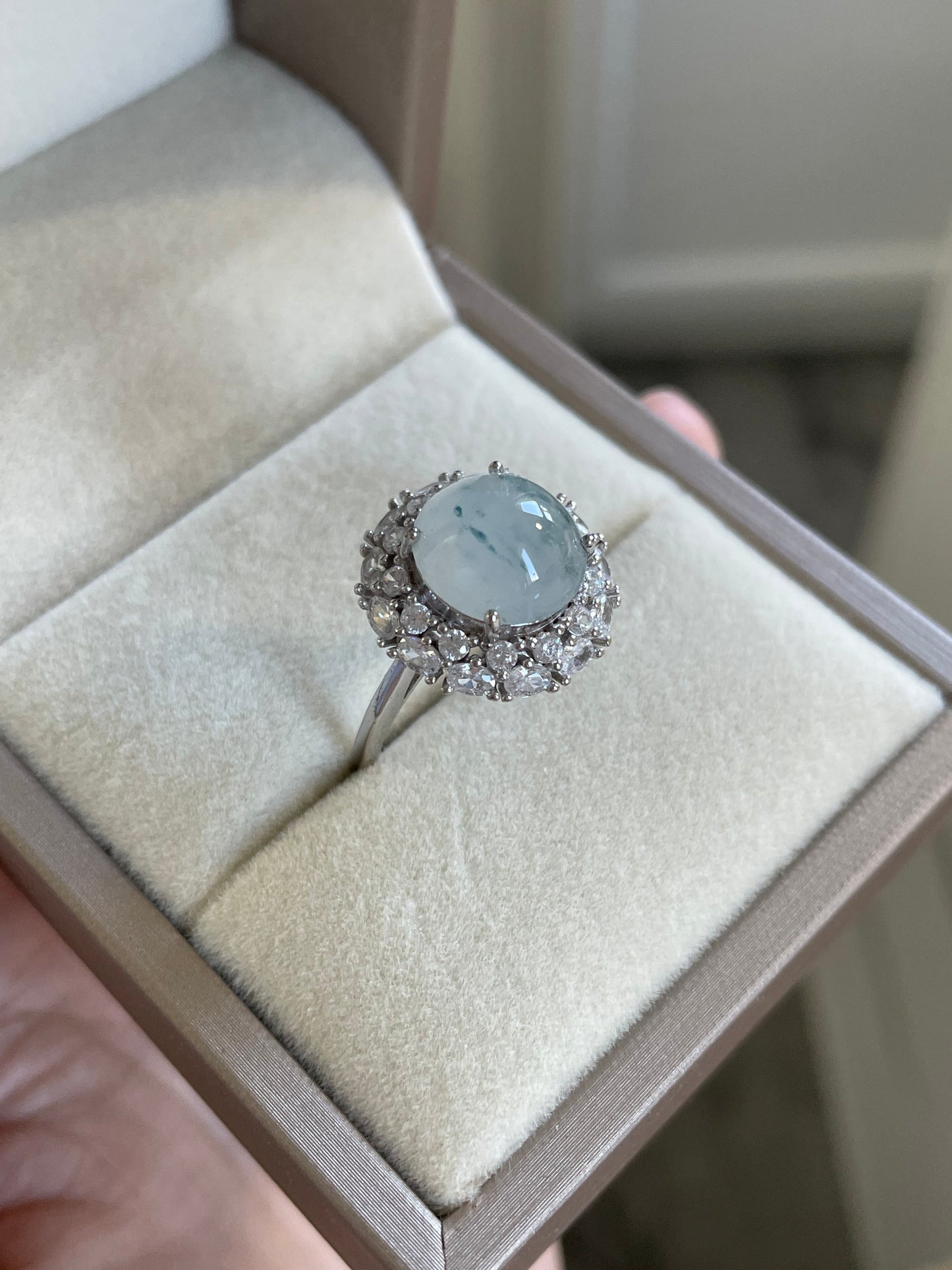 蓝飘花翡翠戒指