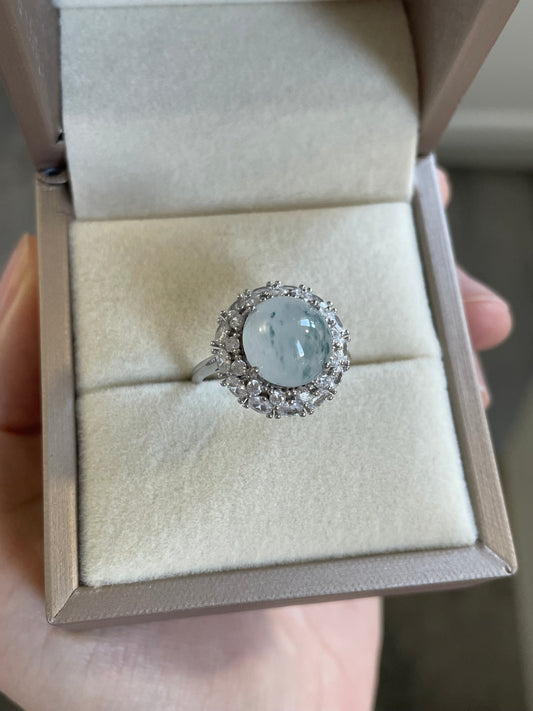 蓝飘花翡翠戒指