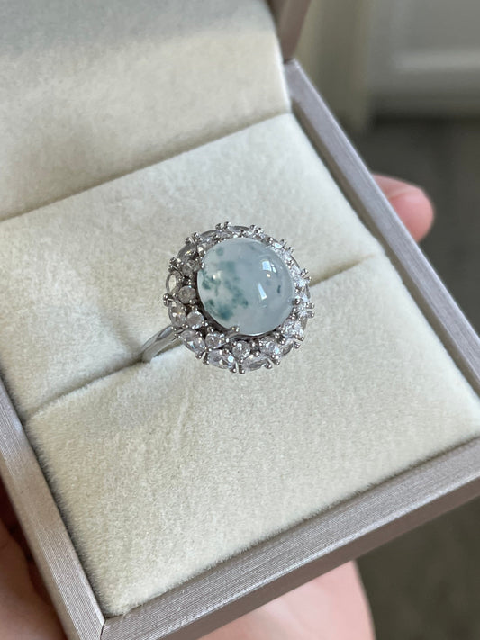 蓝飘花翡翠戒指