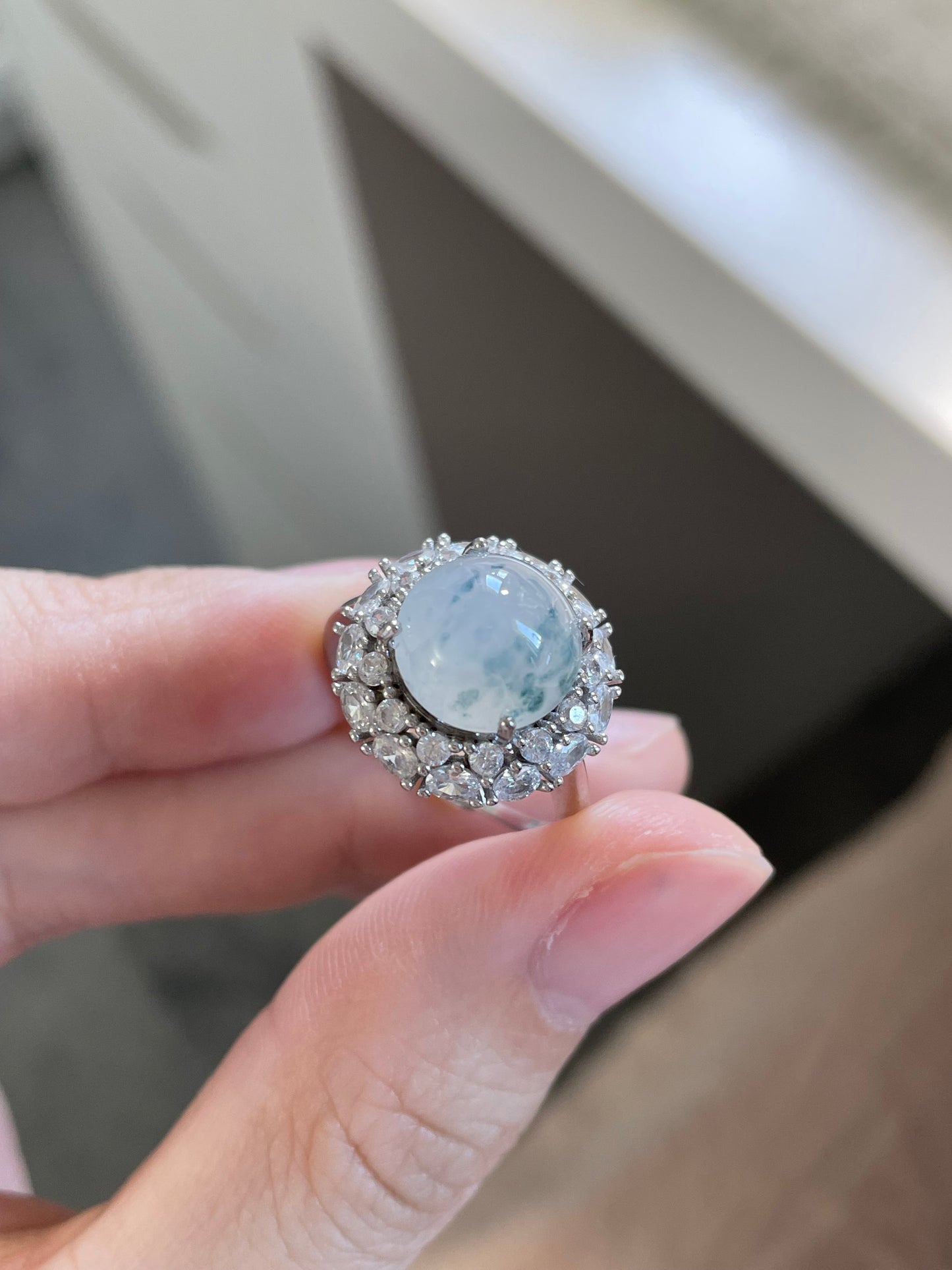 蓝飘花翡翠戒指