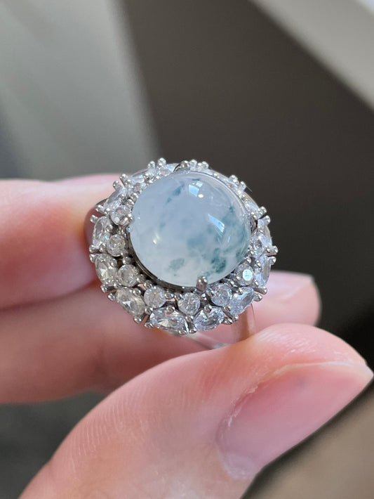 蓝飘花翡翠戒指